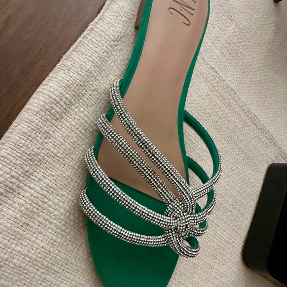 INC International Concepts Green Sandals with Rhinestone Detail